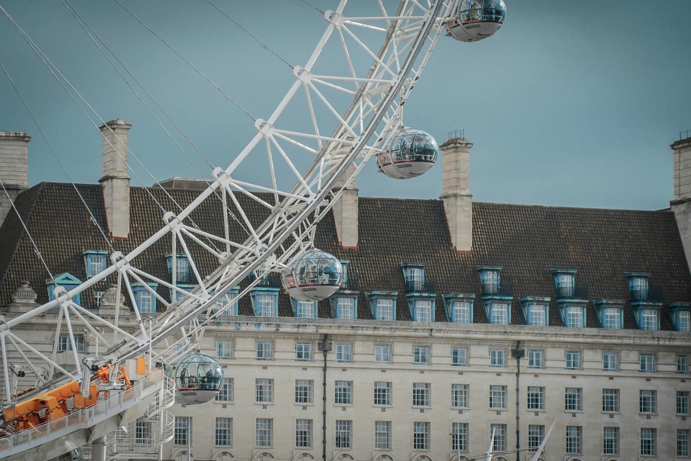 County Hall on the South Bank, home of The London Dungeon, behind the London Eye's pods